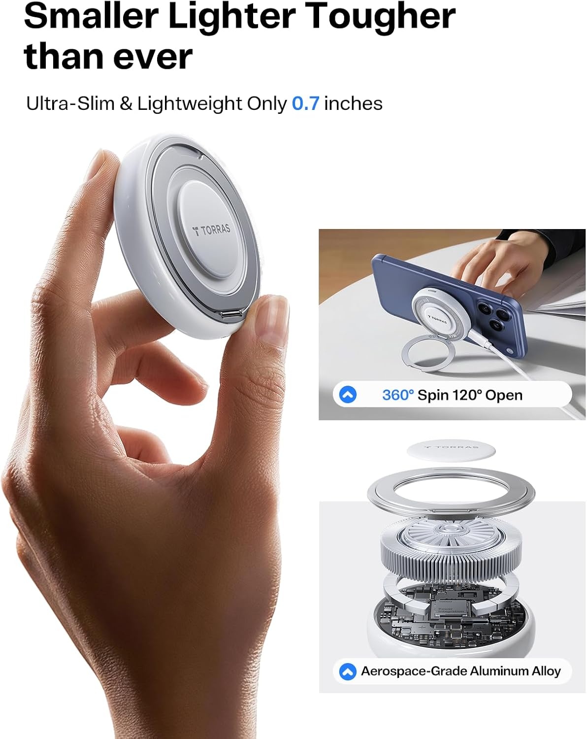 image:imageTORRAS PolarCircle Qi22 Wireless Charger 25W Cooling Magnetic Pad for iPhone 1716 Wireless Charger for Samsung Galaxy S26S25 with 360Spin Stand Semiconductor Game Cooler with 45W IceNano PlugWhite