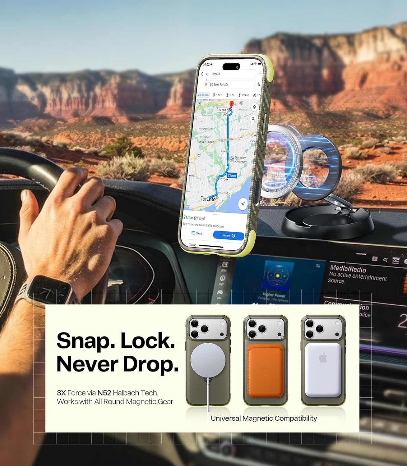 image:imageTORRAS Q3 Rugged for iPhone 17 Pro Case with 360 Rotating Magnetic Stand Fit for MagSafe 16FT MilGrade Drop Protection Side AntiSlip Grip Camera Control Button Microfiber Lining Deep BlueMoss Green