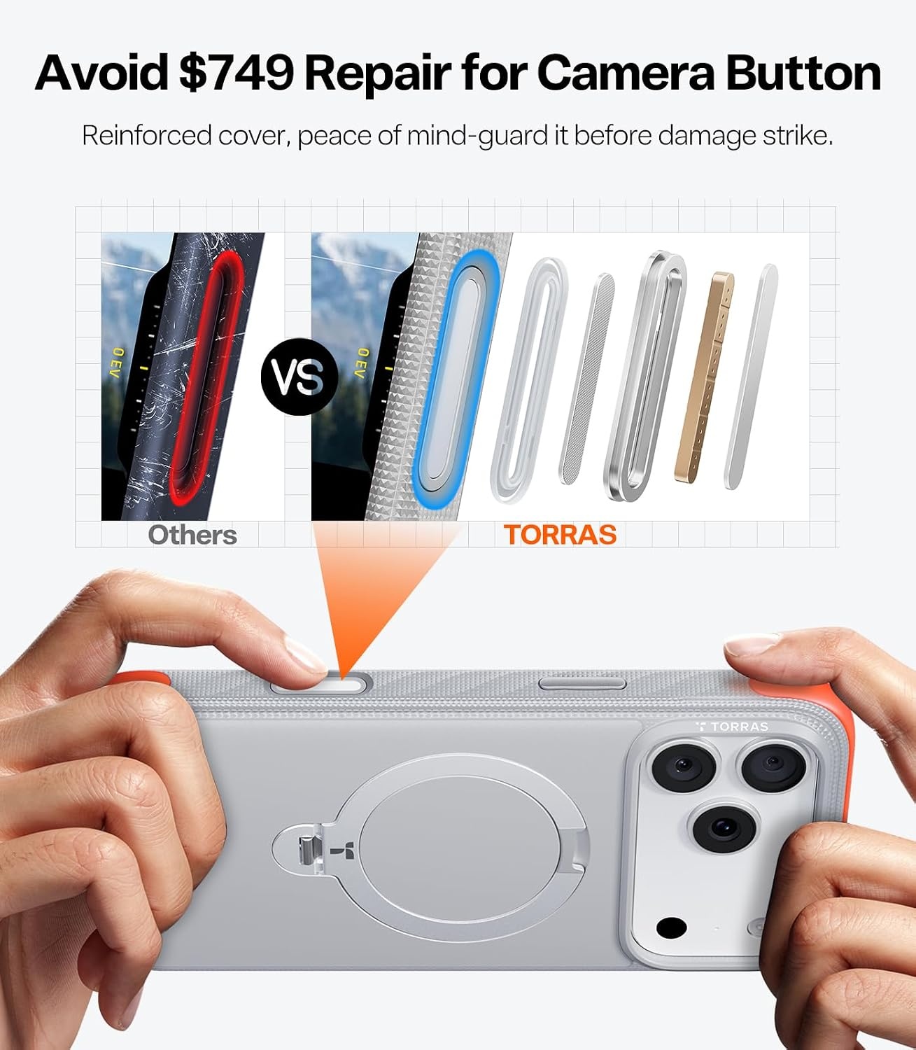 image:imageTORRAS Q3 Rugged for iPhone 17 Pro Case with 360 Rotating Magnetic Stand Fit for MagSafe 16FT MilGrade Drop Protection Side AntiSlip Grip Camera Control Button Microfiber Lining Deep BlueSunrise White