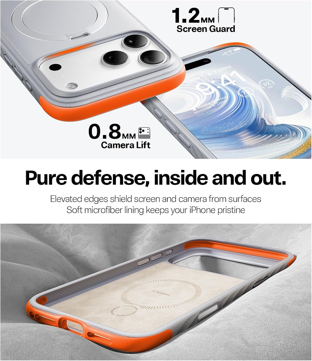 image:imageTORRAS Q3 Rugged for iPhone 17 Pro Case with 360 Rotating Magnetic Stand Fit for MagSafe 16FT MilGrade Drop Protection Side AntiSlip Grip Camera Control Button Microfiber Lining Deep BlueSunrise White