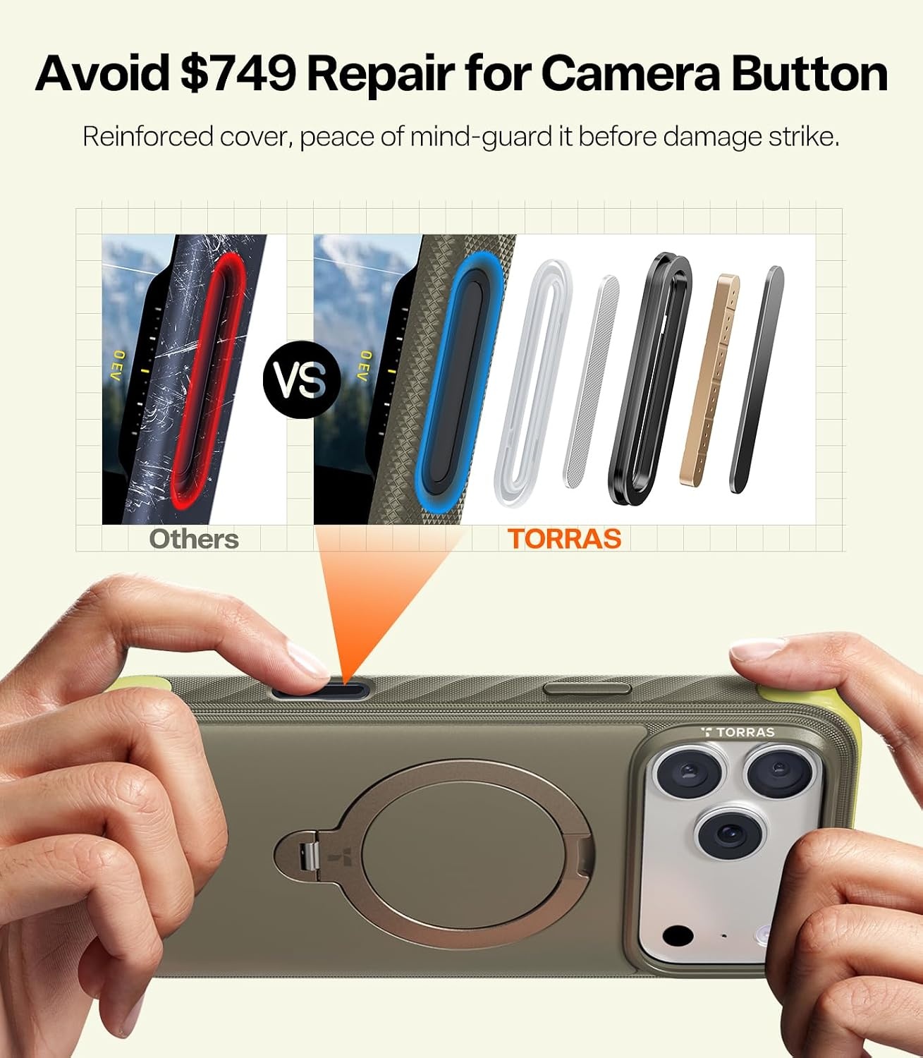 image:imageTORRAS Q3 Rugged for iPhone 17 Pro Case with 360 Rotating Magnetic Stand Fit for MagSafe 16FT MilGrade Drop Protection Side AntiSlip Grip Camera Control Button Microfiber Lining Deep BlueMoss Green