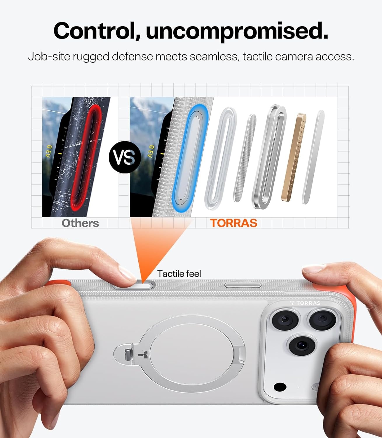 image:imageTORRAS Q3 Rugged for iPhone 17 Pro Max Case with 360 Magnetic Stand Tough 7X MilGrade Protection Fit for MagSafe AntiSlip Grippy Sides Camera Control ButtonMicrofiber Lining Deep Blue2Sandstone Gray