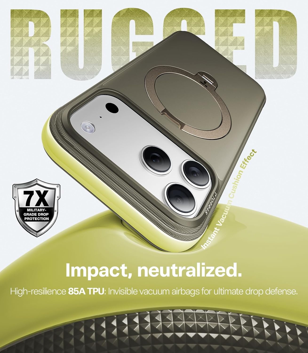 image:imageTORRAS Q3 Rugged for iPhone 17 Pro Max Case with 360 Magnetic Stand Tough 7X MilGrade Protection Fit for MagSafe AntiSlip Grippy Sides Camera Control ButtonMicrofiber Lining Deep Blue3Moss Green