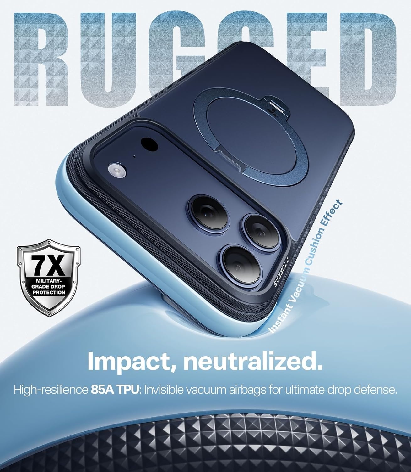 image:imageTORRAS Q3 Rugged for iPhone 17 Pro Max Case with 360 Magnetic Stand Tough 7X MilGrade Protection Fit for MagSafe AntiSlip Grippy Sides Camera Control ButtonMicrofiber Lining Deep Blue1Deep Blue