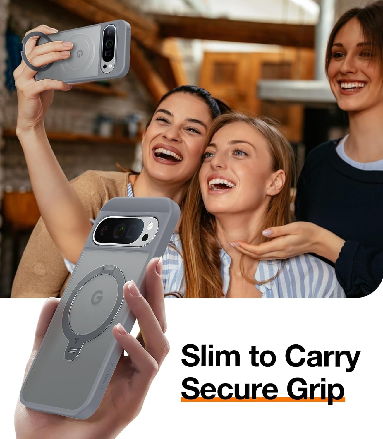 image:imageTORRAS Q3 Spin Magnetic 360 Stand for Google Pixel 10 Pro Case 10 Case Fit for Magsafe 4X Military Grade Protection Shockproof Pixel 10 Pro Phone Case with Stand Translucent BlackGray