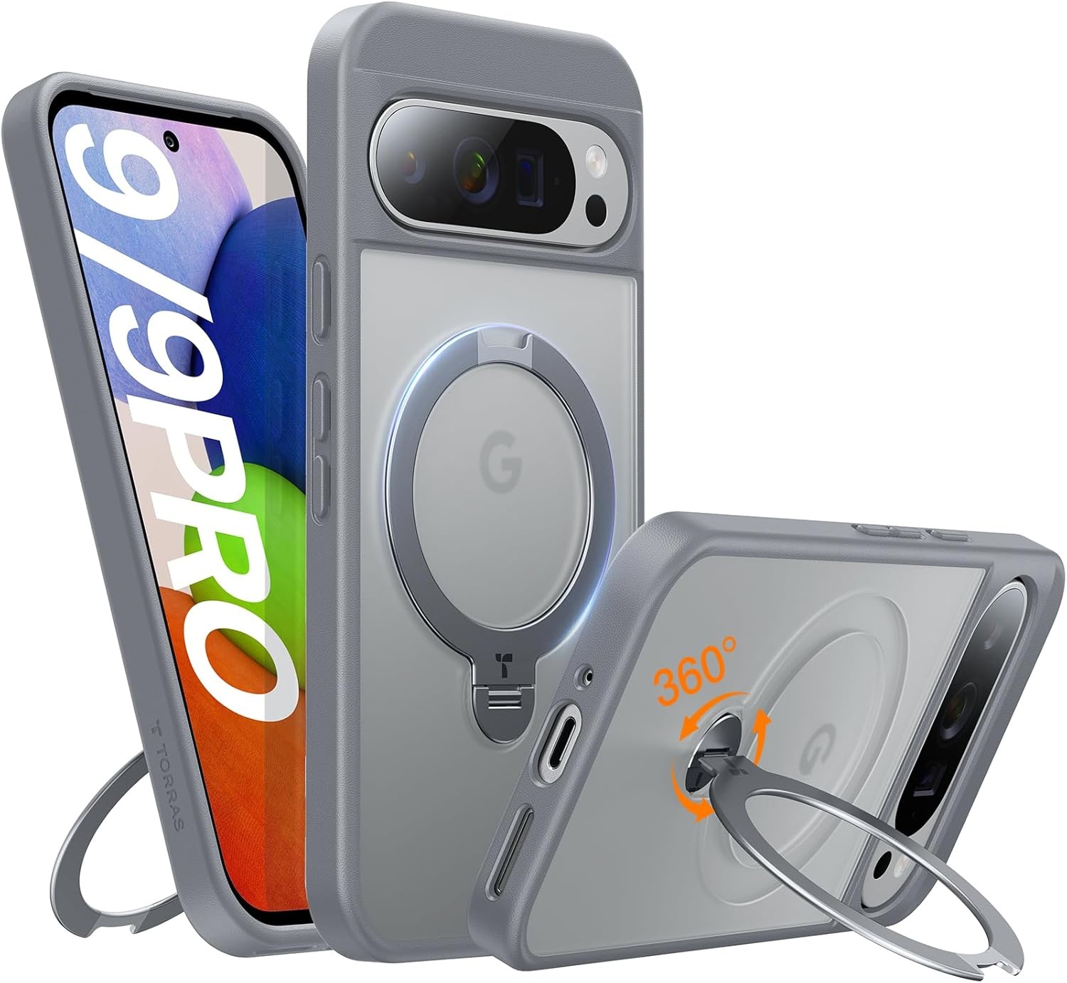 image:imageTORRAS Q3 Spin Magnetic 360 Stand for Google Pixel 10 Pro Case 10 Case Fit for Magsafe 4X Military Grade Protection Shockproof Pixel 10 Pro Phone Case with Stand Translucent BlackGray