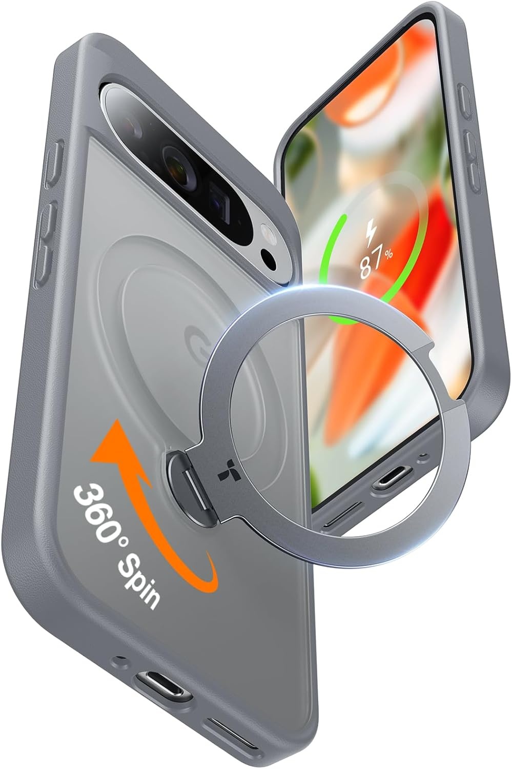 image:imageTORRAS Q3 Spin Magnetic 360 Stand for Google Pixel 10 Pro Case 10 Case Fit for Magsafe 4X Military Grade Protection Shockproof Pixel 10 Pro Phone Case with Stand Translucent BlackGray
