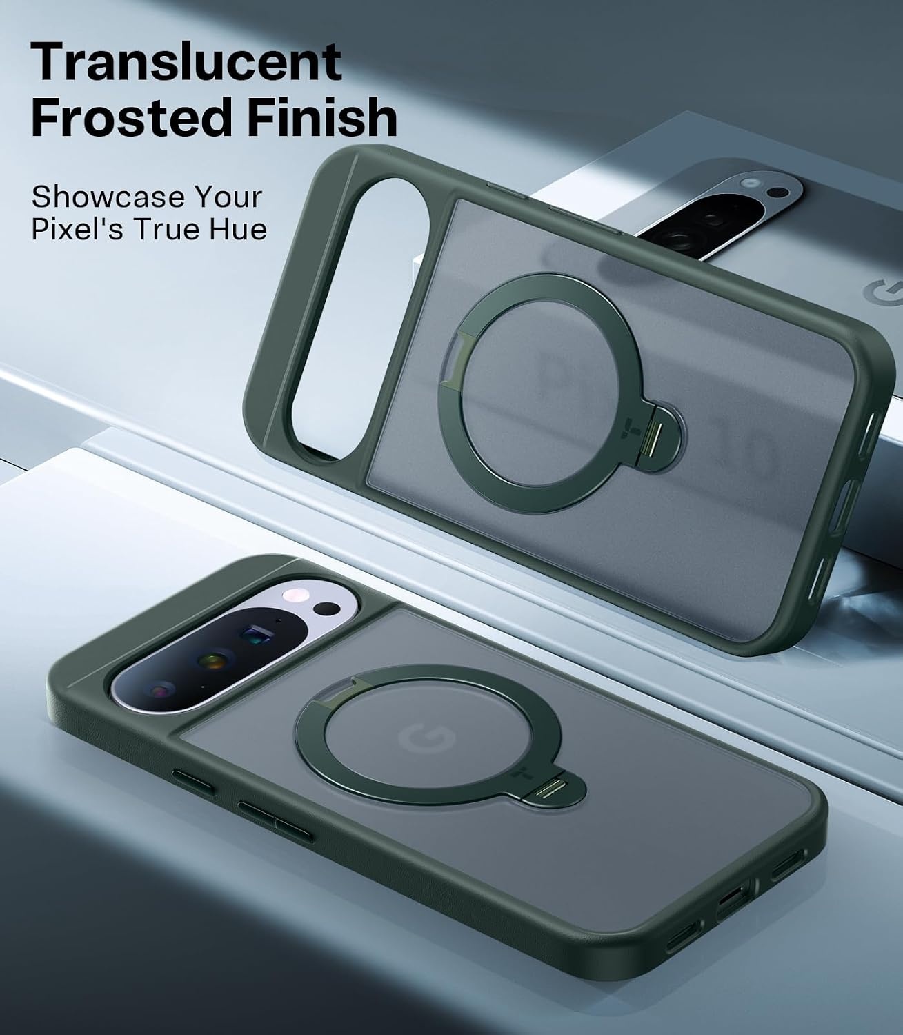 image:imageTORRAS Q3 Spin Magnetic 360 Stand for Google Pixel 10 Pro Case 10 Case Fit for Magsafe 4X Military Grade Protection Shockproof Pixel 10 Pro Phone Case with Stand Translucent BlackGreen