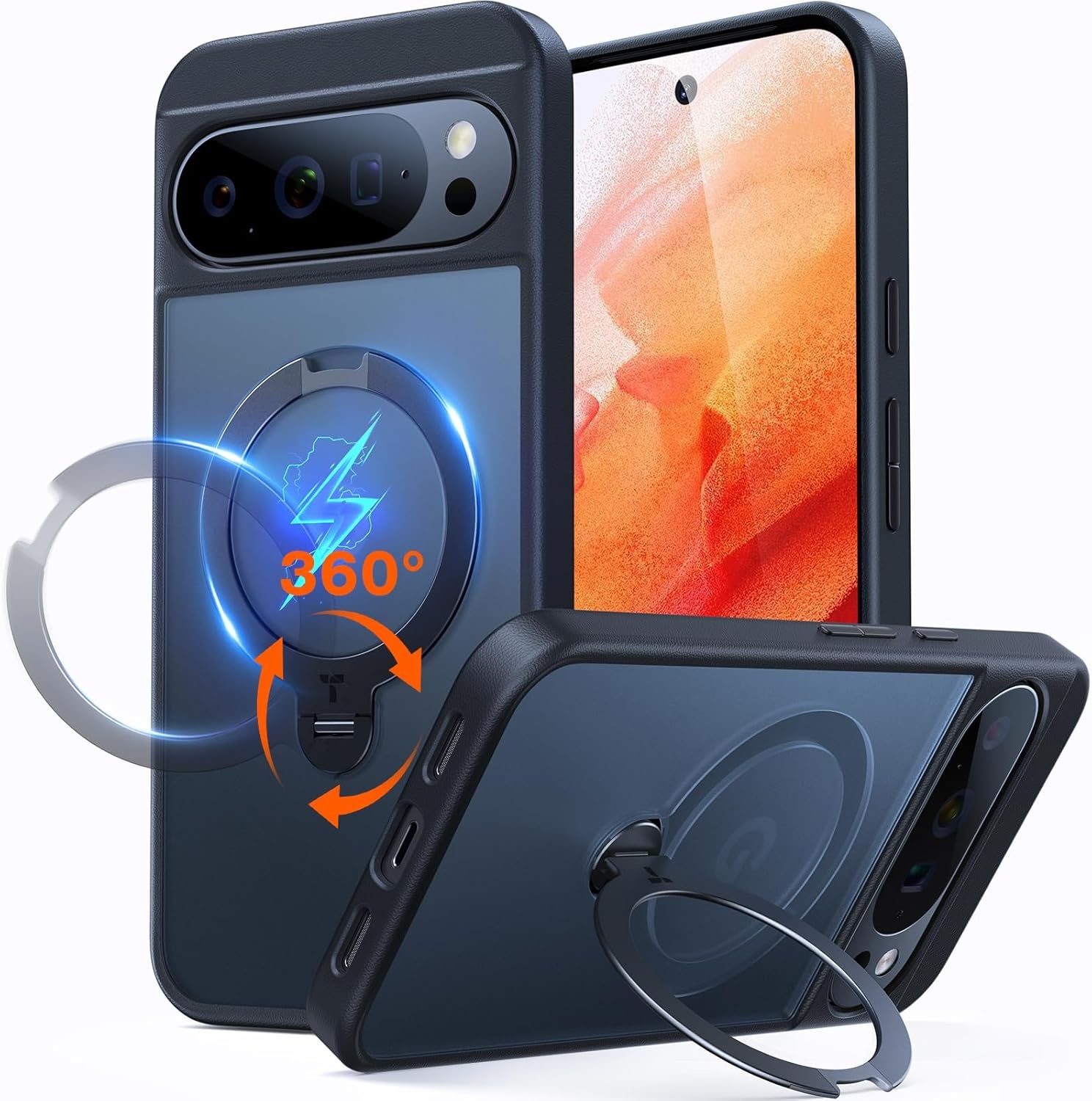 image:imageTORRAS Q3 Spin Magnetic 360 Stand for Google Pixel 10 Pro Case 10 Case Fit for Magsafe 4X Military Grade Protection Shockproof Pixel 10 Pro Phone Case with Stand Translucent BlackBlack