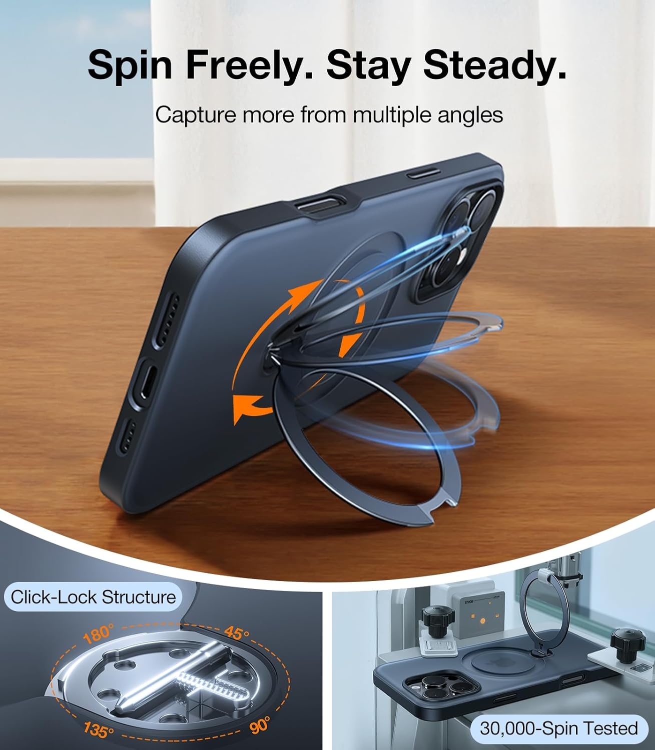 image:imageTORRAS Q3 Spin for iPhone 14 Pro Max Case with 360 Magnetic Stand Compatible with MagSafe Military Grade Protective Case for iPhone 14 Pro Max Phone Case with Kickstand BlackBlack