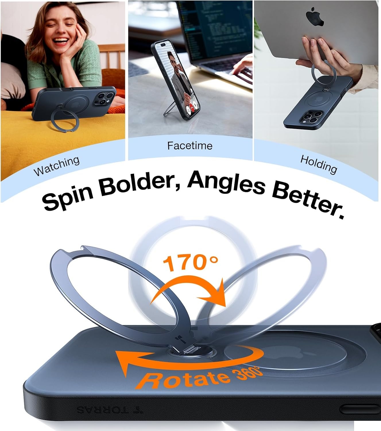 image:imageTORRAS Q3 Spin for iPhone 14 Pro Max Case with 360 Magnetic Stand Compatible with MagSafe Military Grade Protective Case for iPhone 14 Pro Max Phone Case with Kickstand BlackBlack