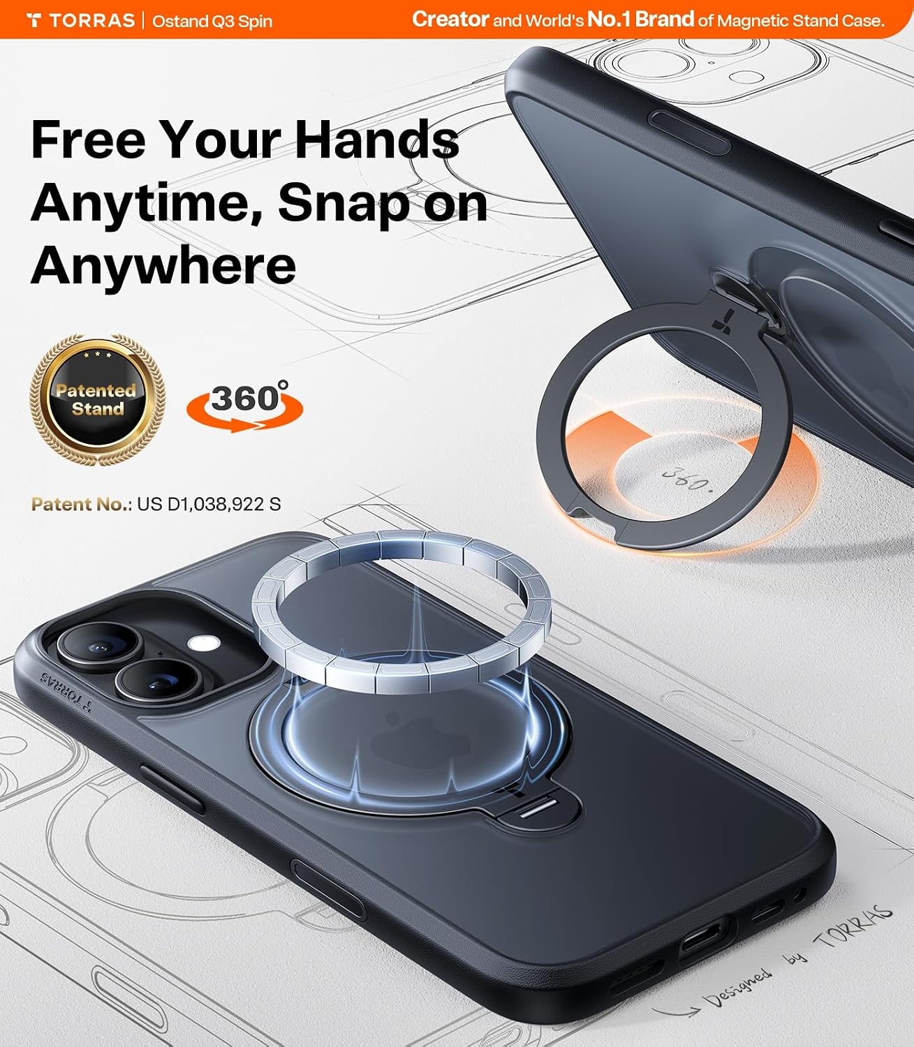 image:imageTORRAS Q3 Spin for iPhone 14 Pro Max Case with 360 Magnetic Stand Compatible with MagSafe Military Grade Protective Case for iPhone 14 Pro Max Phone Case with Kickstand BlackBlack