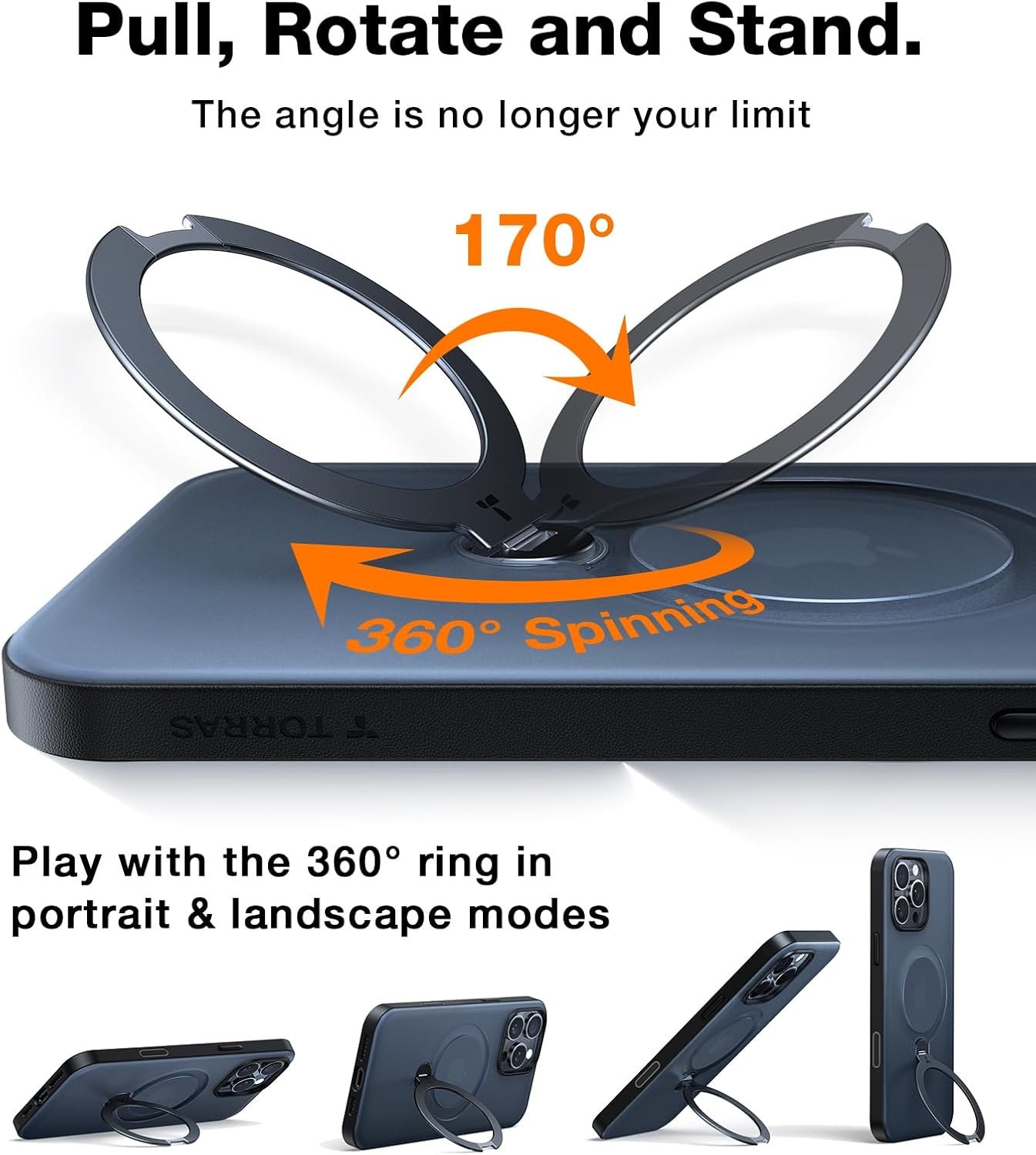 image:imageTORRAS Q3 Spin for iPhone 14 Pro Max Case with 360 Magnetic Stand Compatible with MagSafe Military Grade Protective Case for iPhone 14 Pro Max Phone Case with Kickstand BlackBlack