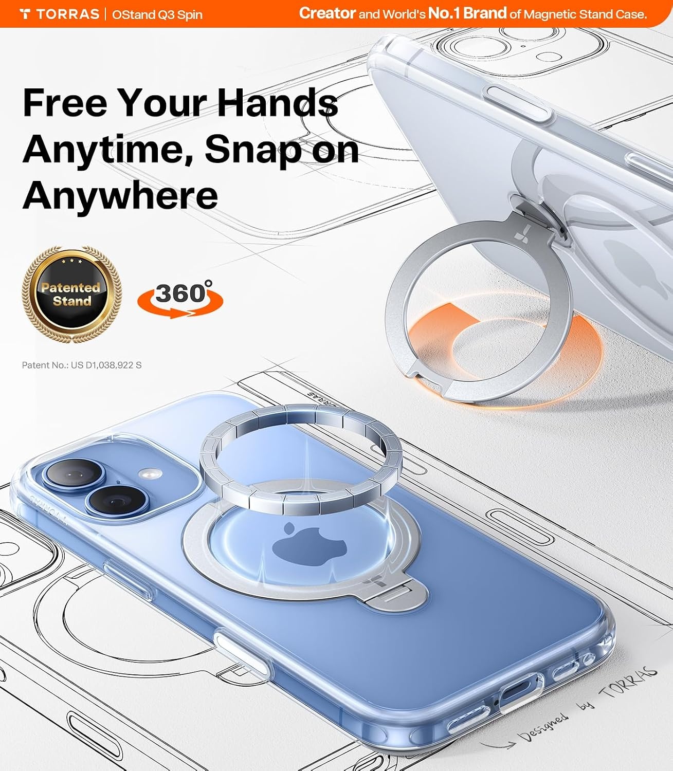 image:imageTORRAS Q3 Spin for iPhone 14 Pro Max Case with 360 Magnetic Stand Compatible with MagSafe Military Grade Protective Case for iPhone 14 Pro Max Phone Case with Kickstand BlackClear