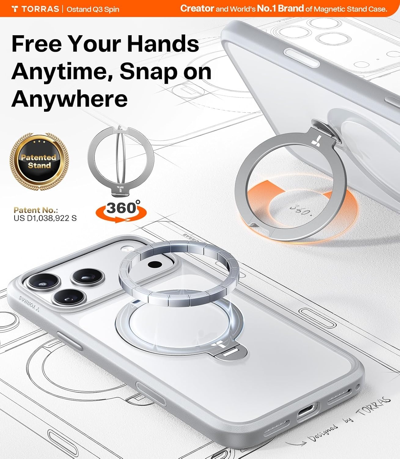 image:imageTORRAS Q3 Spin for iPhone 14 Pro Max Case with 360 Magnetic Stand Compatible with MagSafe Military Grade Protective Case for iPhone 14 Pro Max Phone Case with Kickstand BlackGray