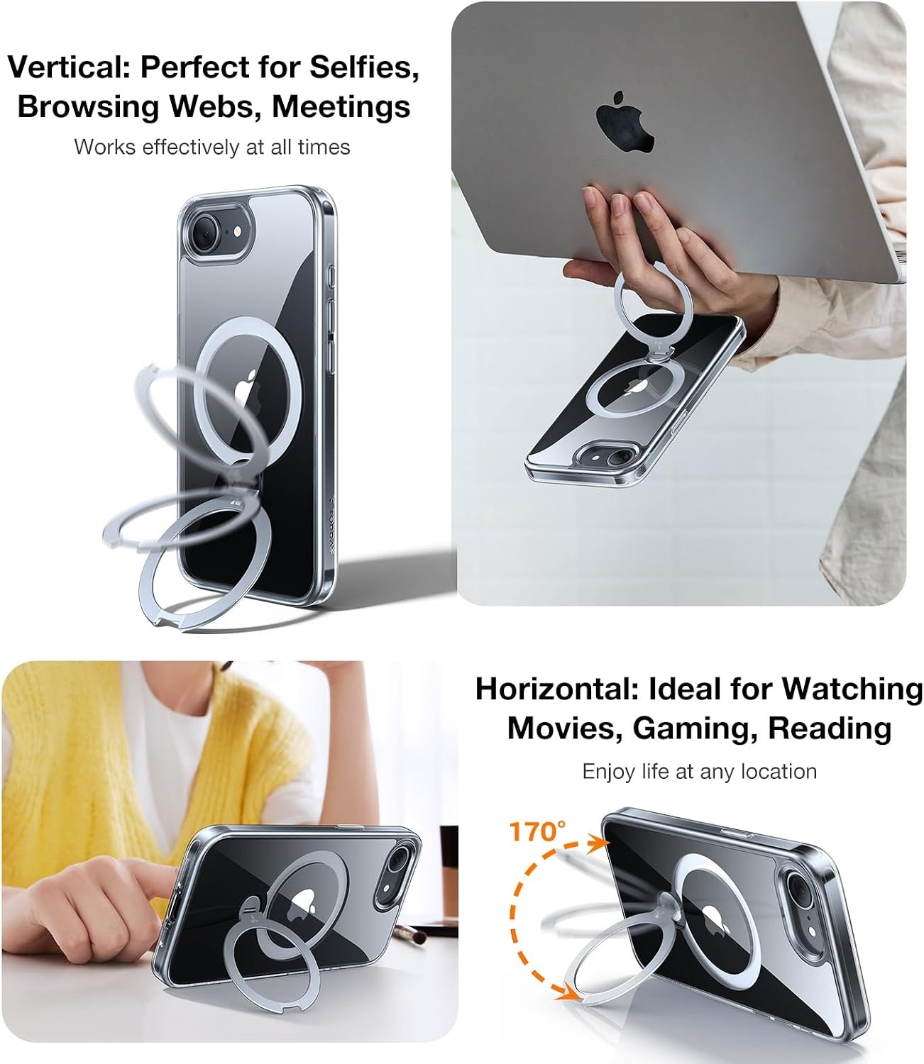 image:imageTORRAS Q3 Spin for iPhone 14 Pro Max Case with 360 Magnetic Stand Compatible with MagSafe Military Grade Protective Case for iPhone 14 Pro Max Phone Case with Kickstand BlackClear