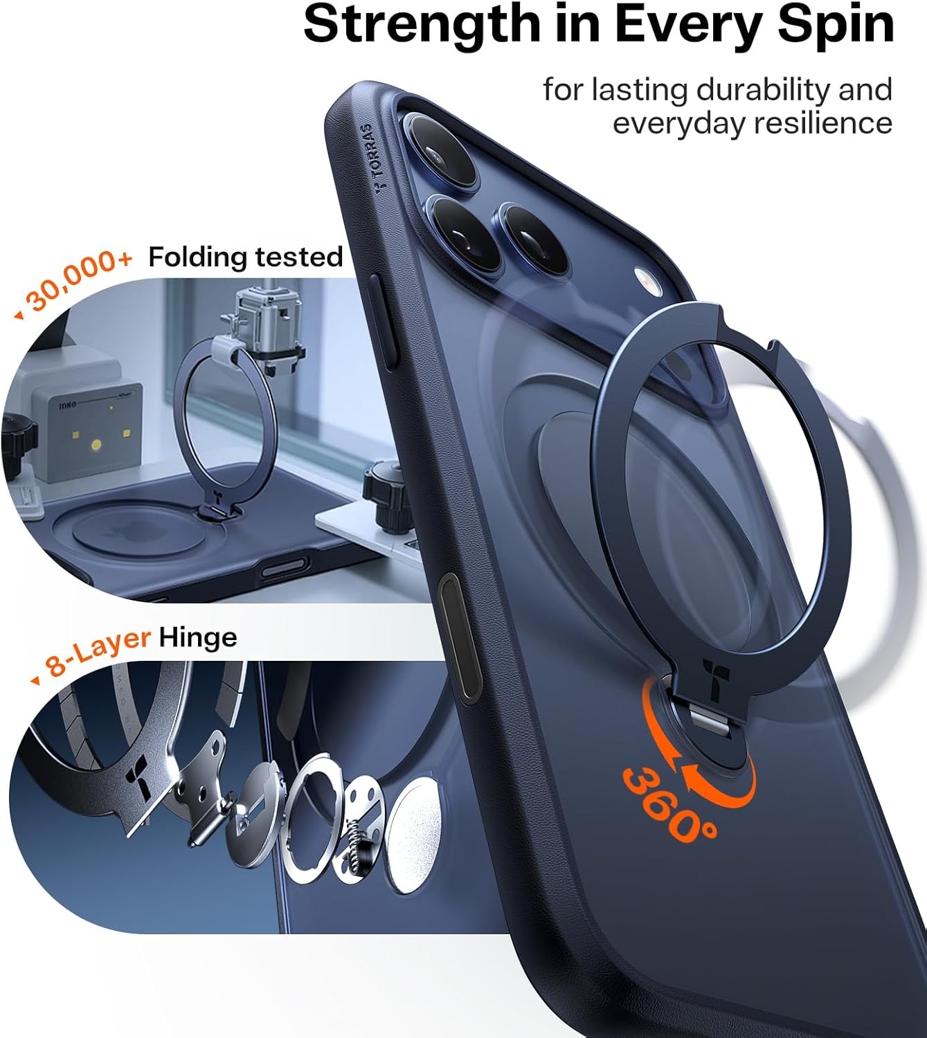image:imageTORRAS Q3 Spin for iPhone 14 Pro Max Case with 360 Magnetic Stand Compatible with MagSafe Military Grade Protective Case for iPhone 14 Pro Max Phone Case with Kickstand BlackBlue