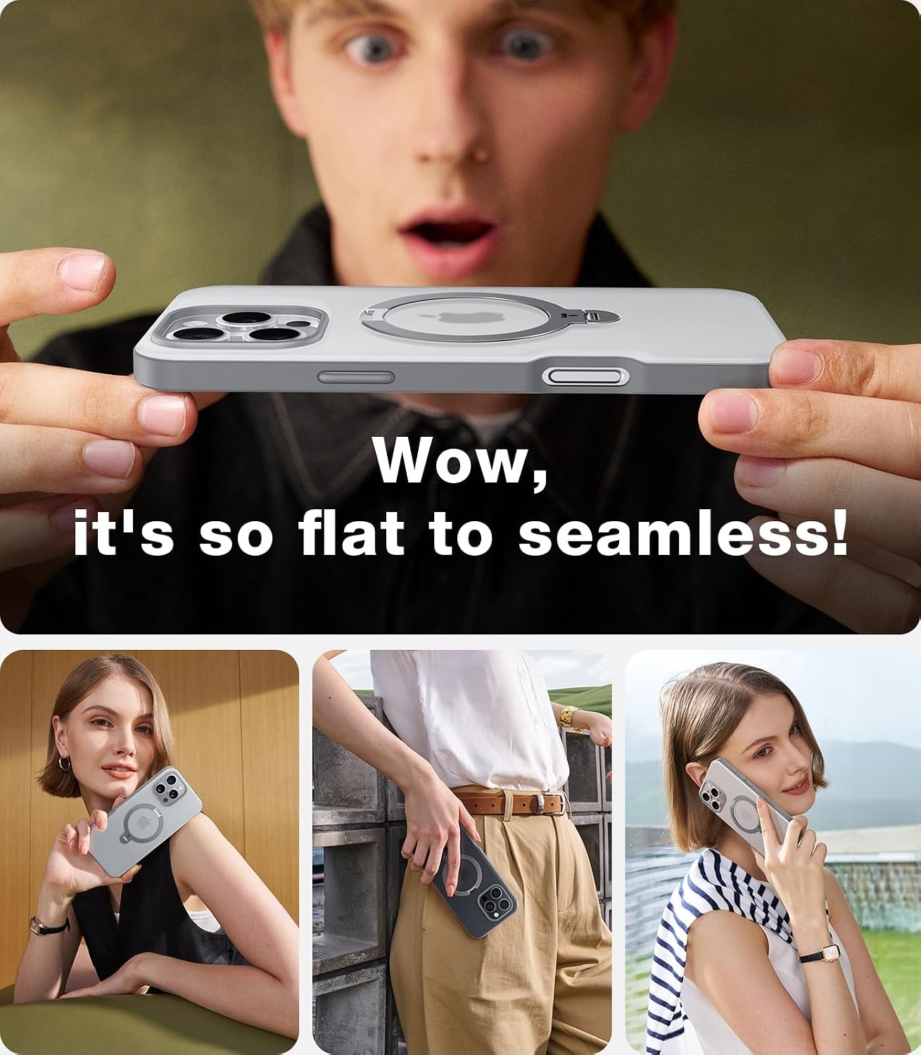 image:imageTORRAS Q3 Spin for iPhone 16 Pro Case 360 Magnetic Stand Fit for MagSafe Builtin Ring Holder Kickstand MilGrade Protective Translucent Hard PC Case for iPhone 16 Pro Natural Titanium 63