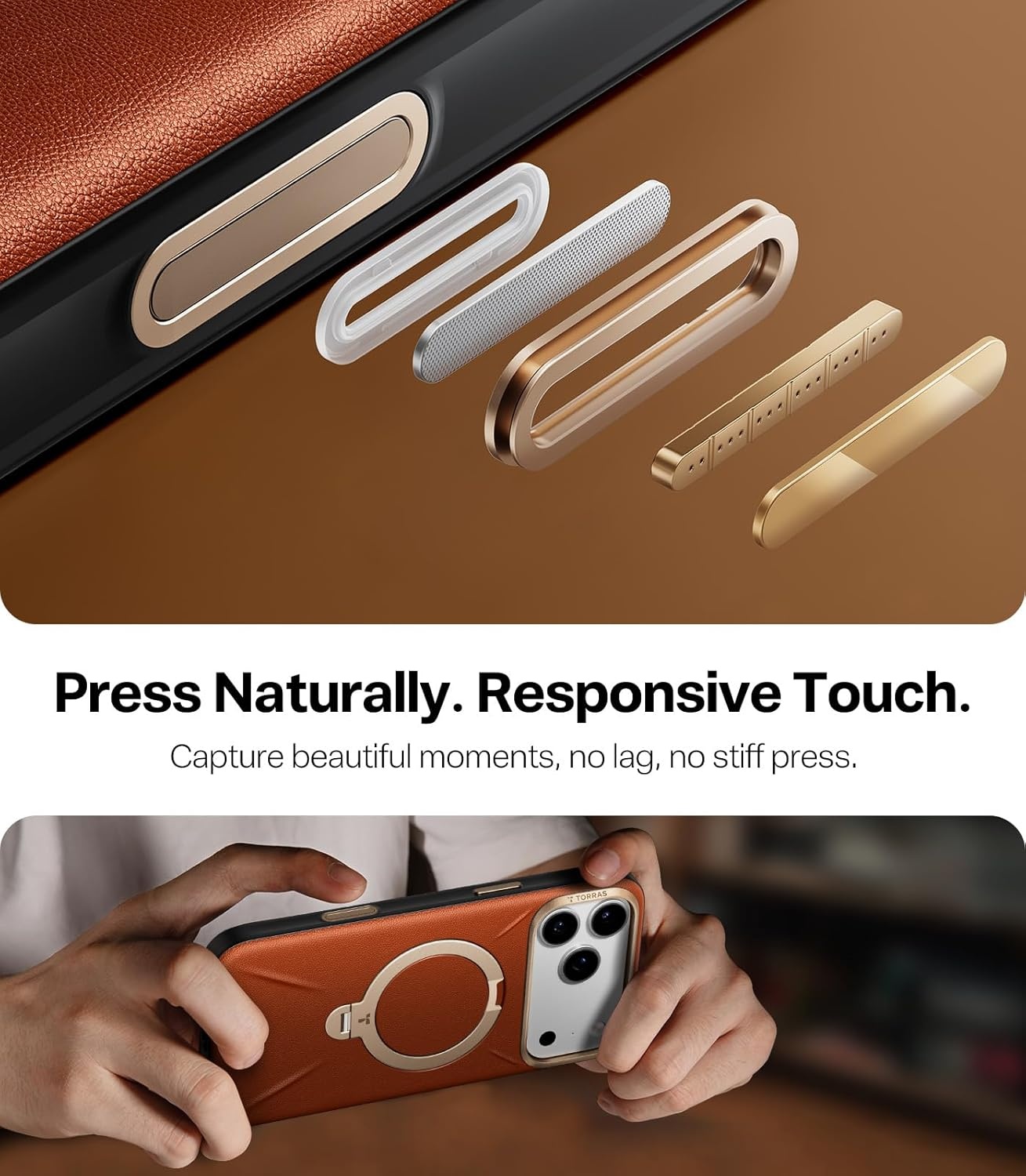 image:imageTORRAS Q3 VegSkin for iPhone 17 Pro Max Case Leather 360 Spin Magnetic Stand Fit for MagSafe Camera Control Shockproof Premium Organic Silicone Leather Case for iPhone 17 Pro Max Burnt OrangeSaddle Brown