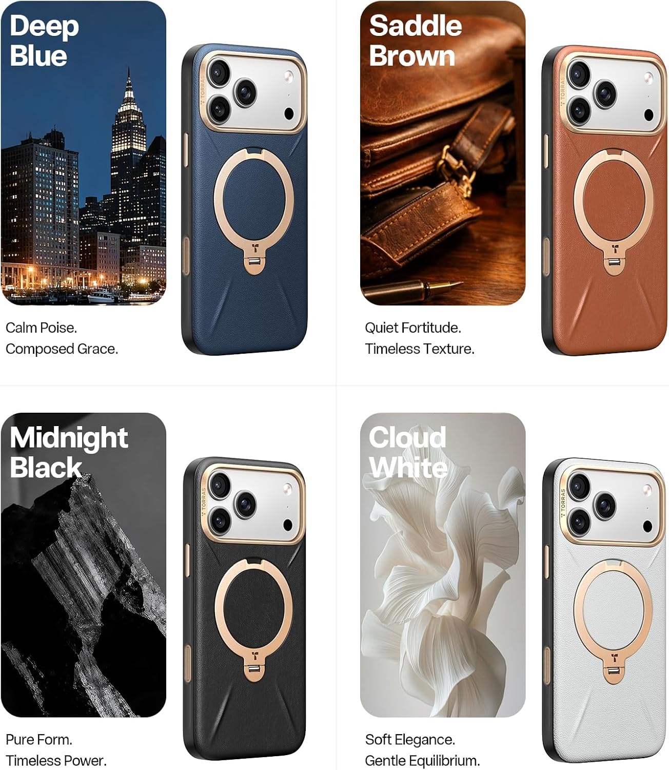 image:imageTORRAS Q3 VegSkin for iPhone 17 Pro Max Case Leather 360 Spin Magnetic Stand Fit for MagSafe Camera Control Shockproof Premium Organic Silicone Leather Case for iPhone 17 Pro Max Burnt OrangeDeep Blue