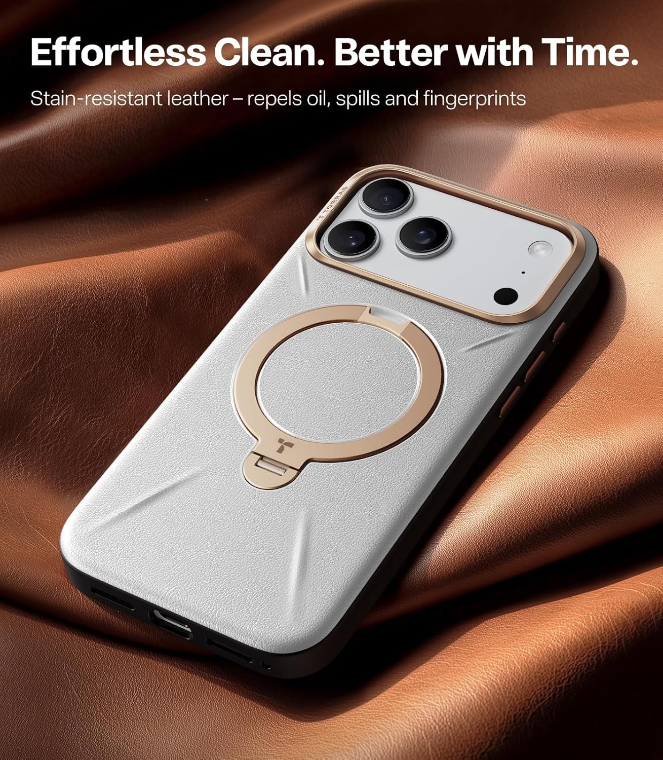 image:imageTORRAS Q3 VegSkin for iPhone 17 Pro Max Case Leather 360 Spin Magnetic Stand Fit for MagSafe Camera Control Shockproof Premium Organic Silicone Leather Case for iPhone 17 Pro Max Burnt OrangeGrayish white