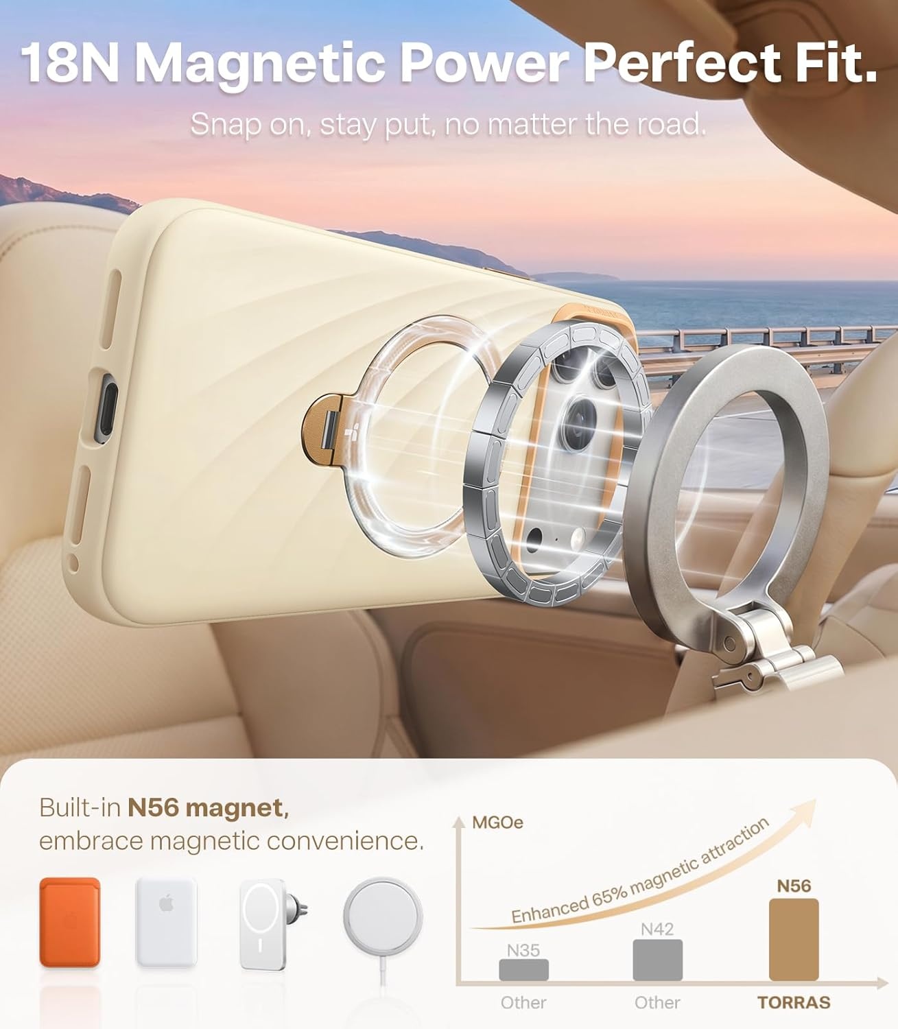 image:imageTORRAS Q3 Wind for iPhone 17 Pro Max Case Liquid Silicone Fit for MagSafe 360 Spin Magnetic Stand Soft Grip Camera Control Protective Phone Case for iPhone 17 Pro Max Case Cream GlowCream Glow