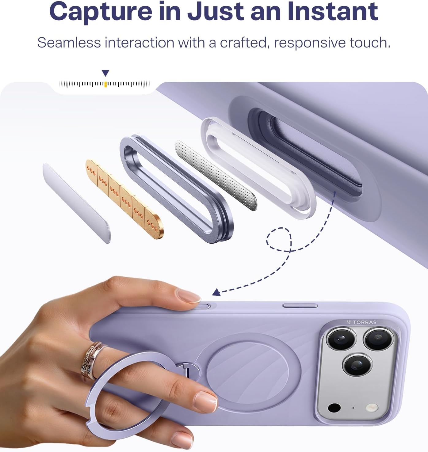 image:imageTORRAS Q3 Wind for iPhone 17 Pro Max Case Liquid Silicone Fit for MagSafe 360 Spin Magnetic Stand Soft Grip Camera Control Protective Phone Case for iPhone 17 Pro Max Case Cream GlowLilac Haze