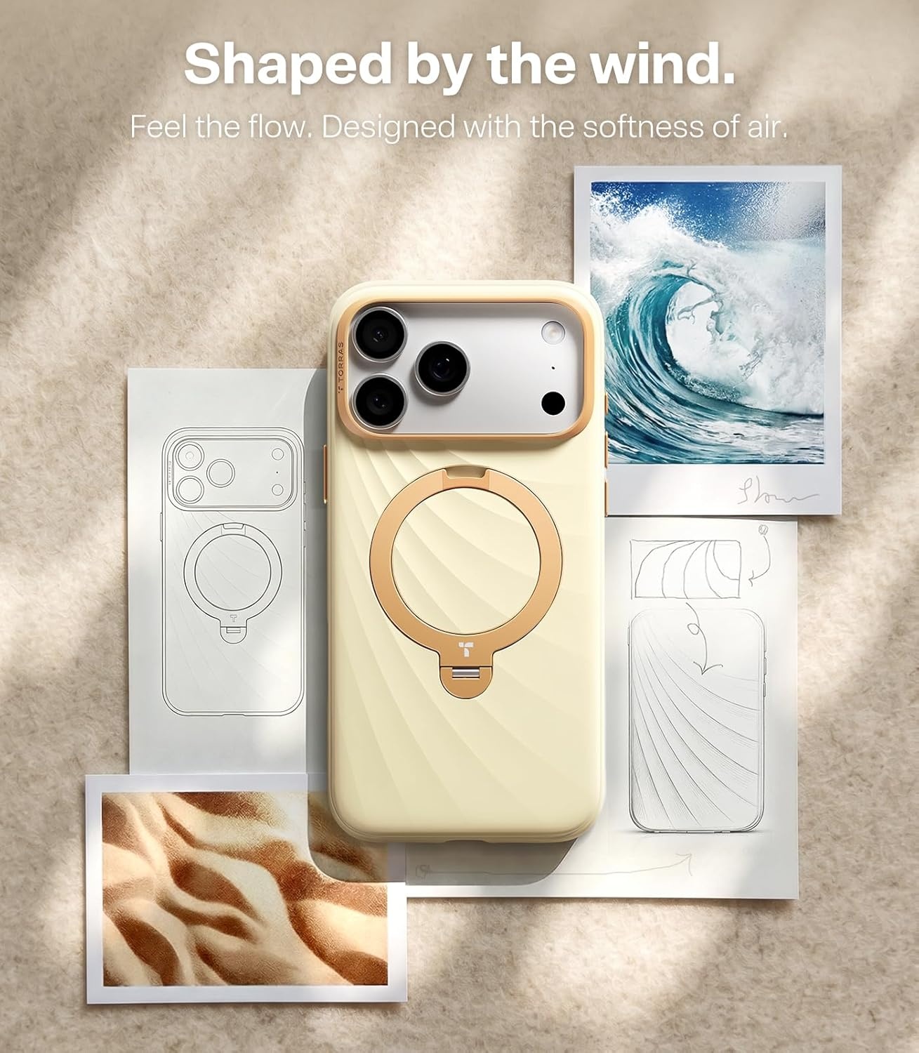 image:imageTORRAS Q3 Wind for iPhone 17 Pro Max Case Liquid Silicone Fit for MagSafe 360 Spin Magnetic Stand Soft Grip Camera Control Protective Phone Case for iPhone 17 Pro Max Case Cream GlowCream Glow