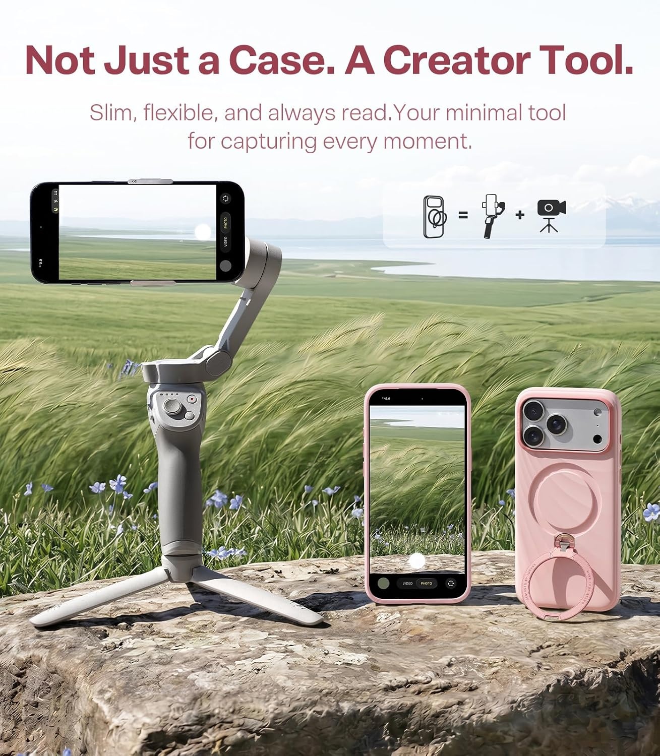 image:imageTORRAS Q3 Wind for iPhone 17 Pro Max Case Liquid Silicone Fit for MagSafe 360 Spin Magnetic Stand Soft Grip Camera Control Protective Phone Case for iPhone 17 Pro Max Case Cream GlowPowder Pink