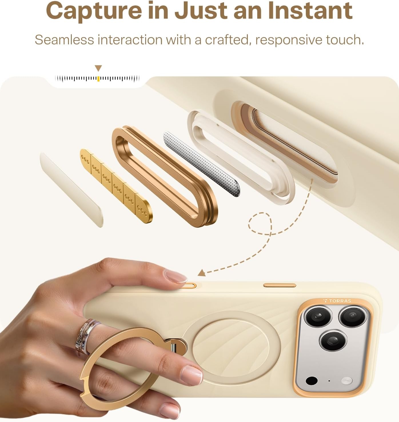 image:imageTORRAS Q3 Wind for iPhone 17 Pro Max Case Liquid Silicone Fit for MagSafe 360 Spin Magnetic Stand Soft Grip Camera Control Protective Phone Case for iPhone 17 Pro Max Case Cream GlowCream Glow