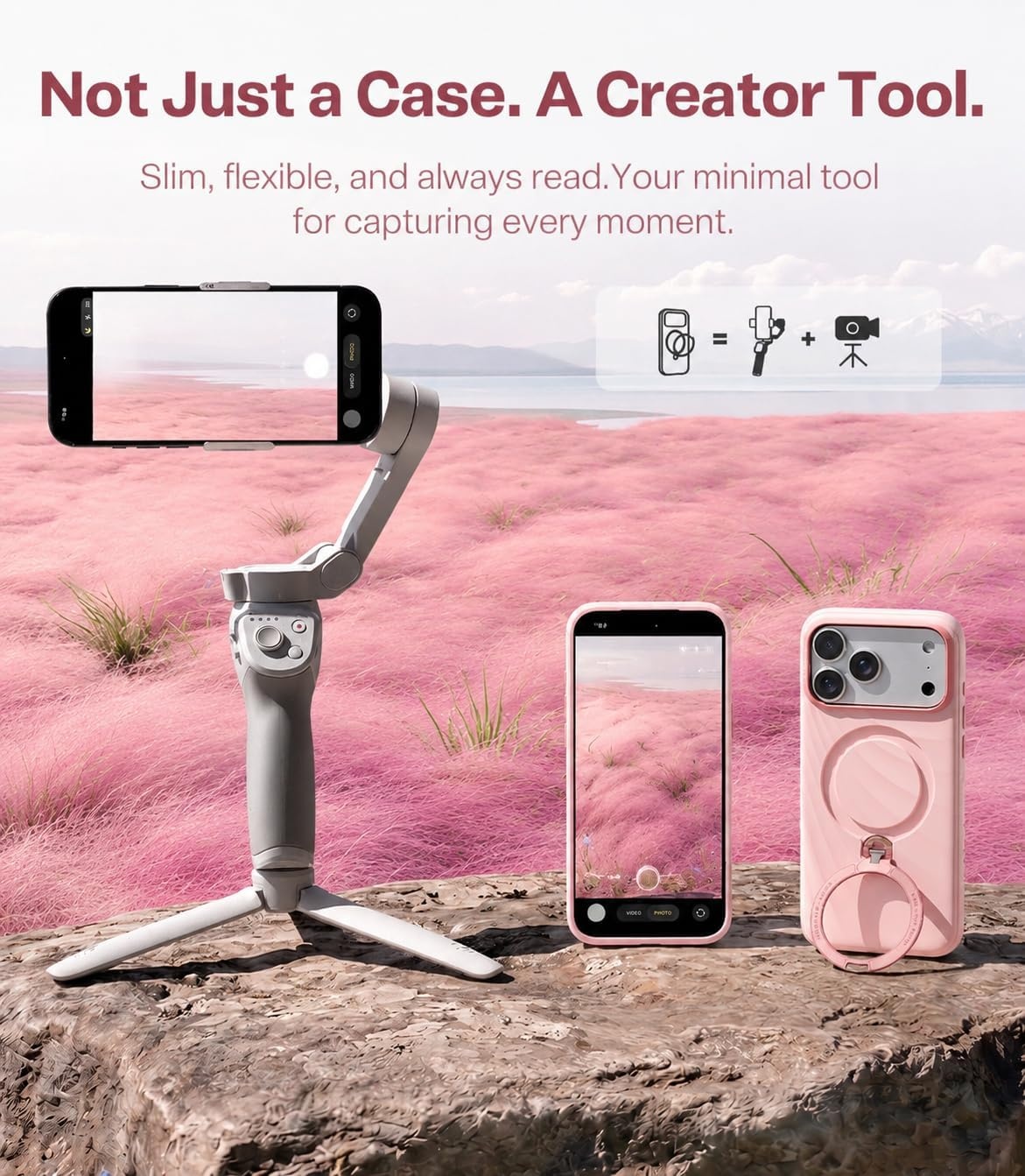 image:imageTORRAS Q3 Wind for iPhone 17 Pro Max Case Liquid Silicone Fit for MagSafe 360 Spin Magnetic Stand Soft Grip Camera Control Protective Phone Case for iPhone 17 Pro Max Case Cream GlowPowder Pink