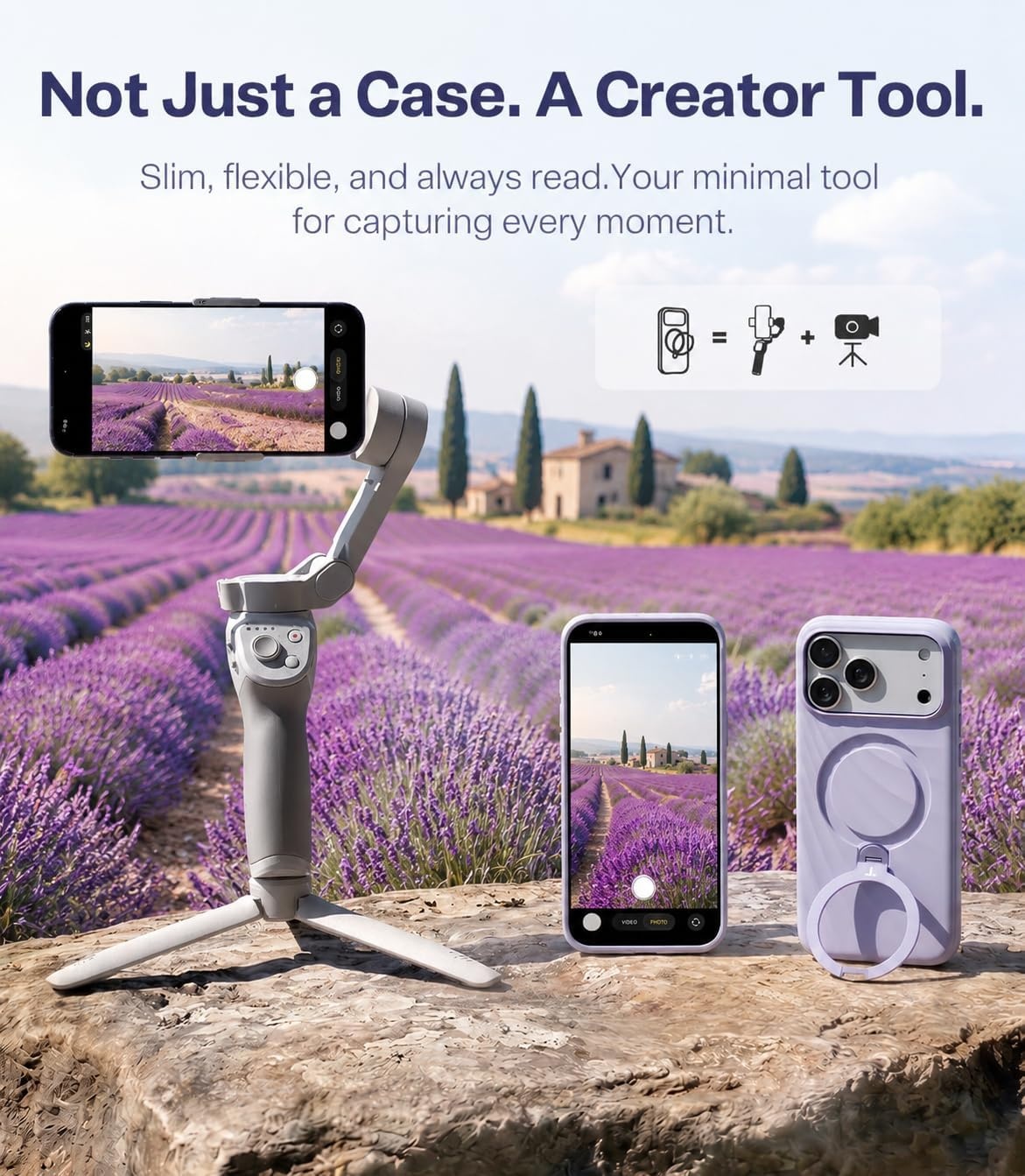 image:imageTORRAS Q3 Wind for iPhone 17 Pro Max Case Liquid Silicone Fit for MagSafe 360 Spin Magnetic Stand Soft Grip Camera Control Protective Phone Case for iPhone 17 Pro Max Case Cream GlowLilac Haze