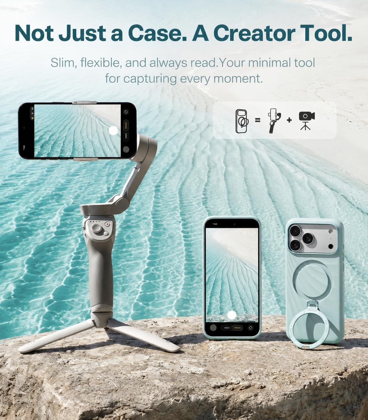 image:imageTORRAS Q3 Wind for iPhone 17 Pro Max Case Liquid Silicone Fit for MagSafe 360 Spin Magnetic Stand Soft Grip Camera Control Protective Phone Case for iPhone 17 Pro Max Case Cream GlowAqua Blue