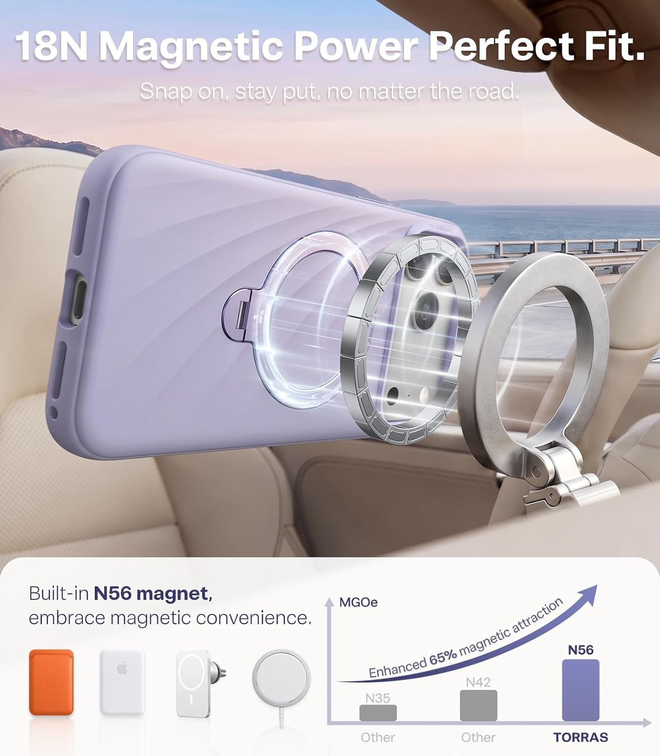 image:imageTORRAS Q3 Wind for iPhone 17 Pro Max Case Liquid Silicone Fit for MagSafe 360 Spin Magnetic Stand Soft Grip Camera Control Protective Phone Case for iPhone 17 Pro Max Case Cream GlowLilac Haze