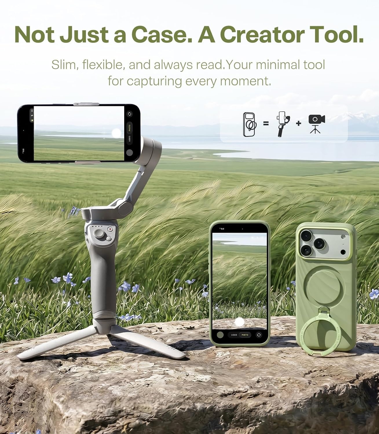 image:imageTORRAS Q3 Wind for iPhone 17 Pro Max Case Liquid Silicone Fit for MagSafe 360 Spin Magnetic Stand Soft Grip Camera Control Protective Phone Case for iPhone 17 Pro Max Case Cream GlowSage Green