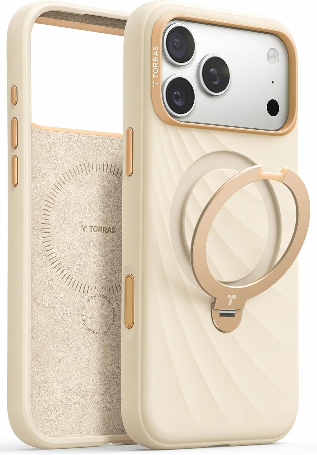 image:imageTORRAS Q3 Wind for iPhone 17 Pro Max Case Liquid Silicone Fit for MagSafe 360 Spin Magnetic Stand Soft Grip Camera Control Protective Phone Case for iPhone 17 Pro Max Case Cream GlowCream Glow