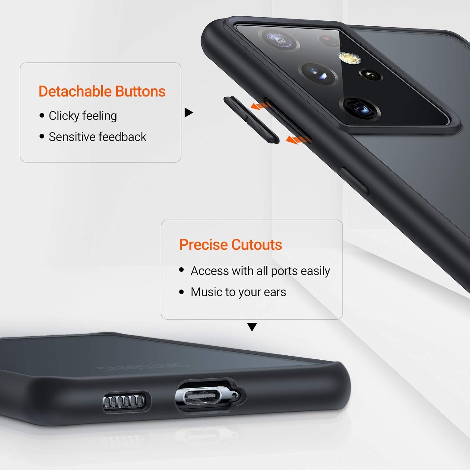 image:imageTORRAS Shockproof Compatible for Samsung Galaxy S21 Ultra Case Military Grade Drop Tested S21 Ultra Case Translucent Matte Hard Back with Soft Edge Slim Thin Galaxy S21 Ultra Case Matte Black