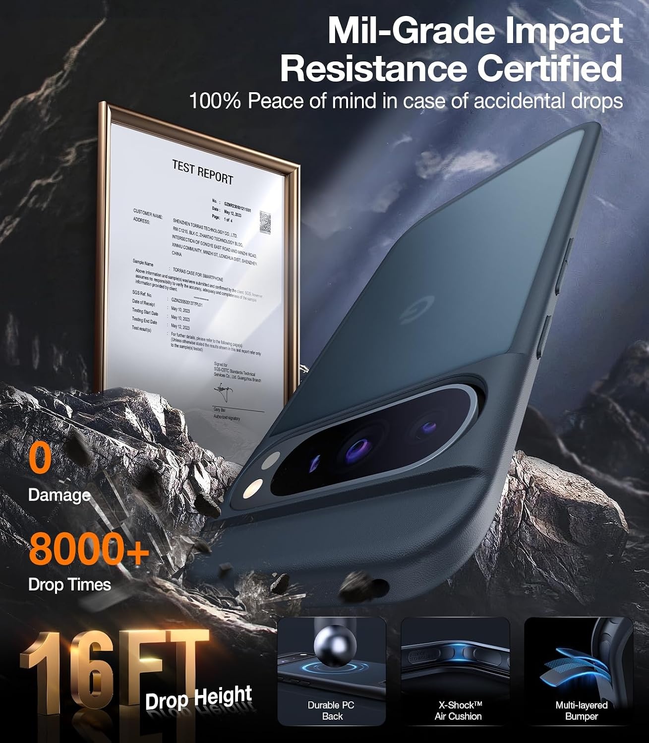 image:imageTORRAS Shockproof for Google Pixel 9 Pro XL Case 16Ft Military Grade Drop Tested Translucent Slim Protective AntiScratch AntiFingerprint Phone Case for Pixel 9 Pro XL BlackBlack
