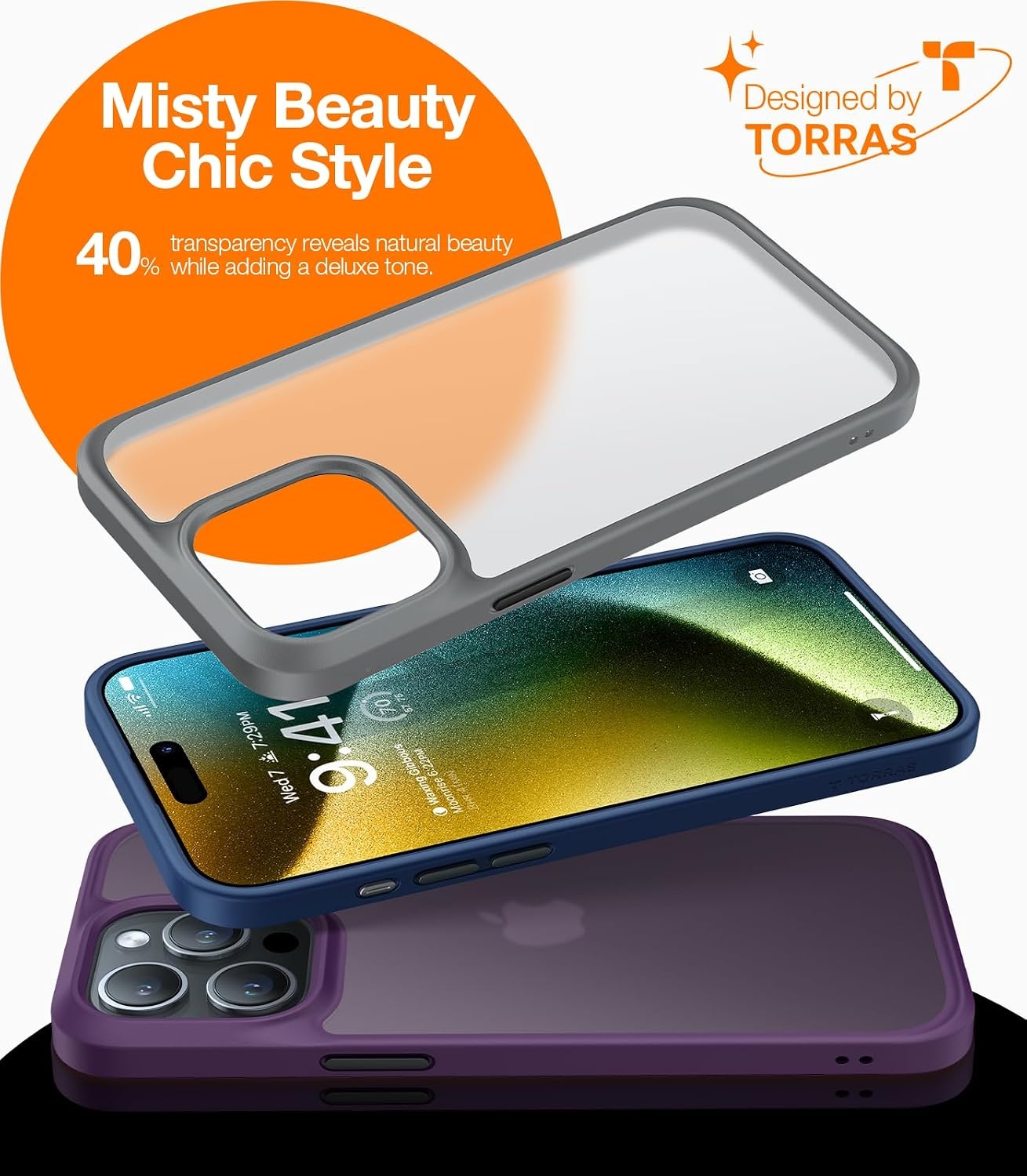 image:imageTORRAS Shockproof for iPhone 17 Pro Max Case with Camera Control Button 12FT Military Grade Drop Protection Enhanced Grip amp Soft Touch Translucent Slim 17 Pro Max Case 3 colors Buttons Deep BlueGrey