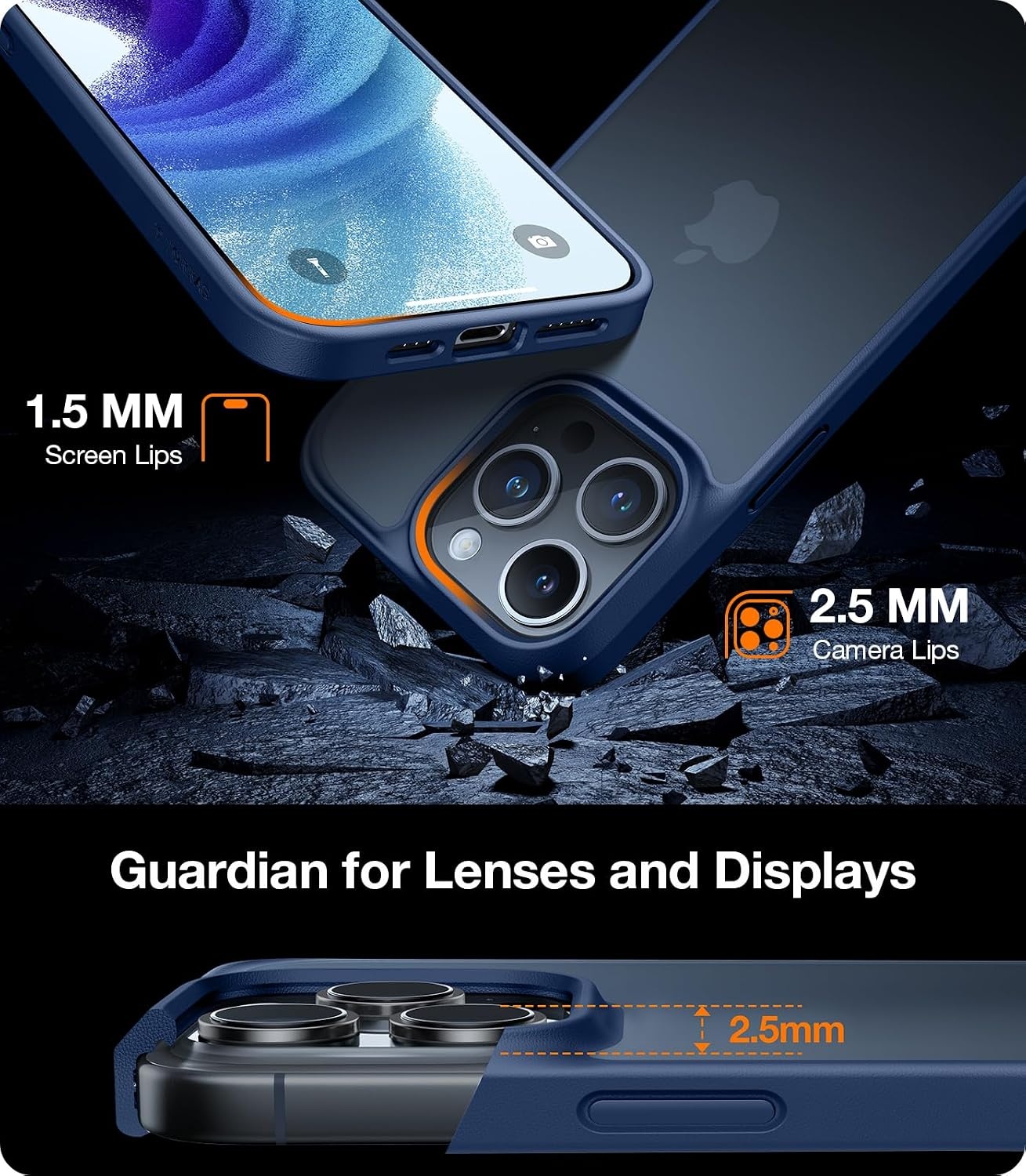image:imageTORRAS Shockproof for iPhone 17 Pro Max Case with Camera Control Button 12FT Military Grade Drop Protection Enhanced Grip amp Soft Touch Translucent Slim 17 Pro Max Case 3 colors Buttons Deep BlueBlue