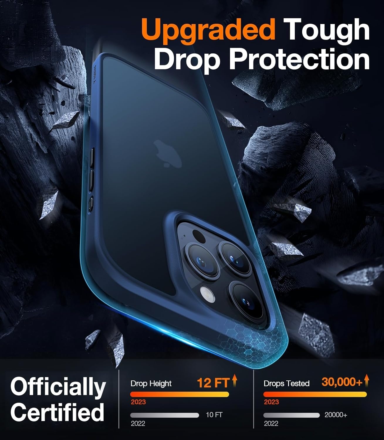image:imageTORRAS Shockproof for iPhone 17 Pro Max Case with Camera Control Button 12FT Military Grade Drop Protection Enhanced Grip amp Soft Touch Translucent Slim 17 Pro Max Case 3 colors Buttons Deep BlueBlue