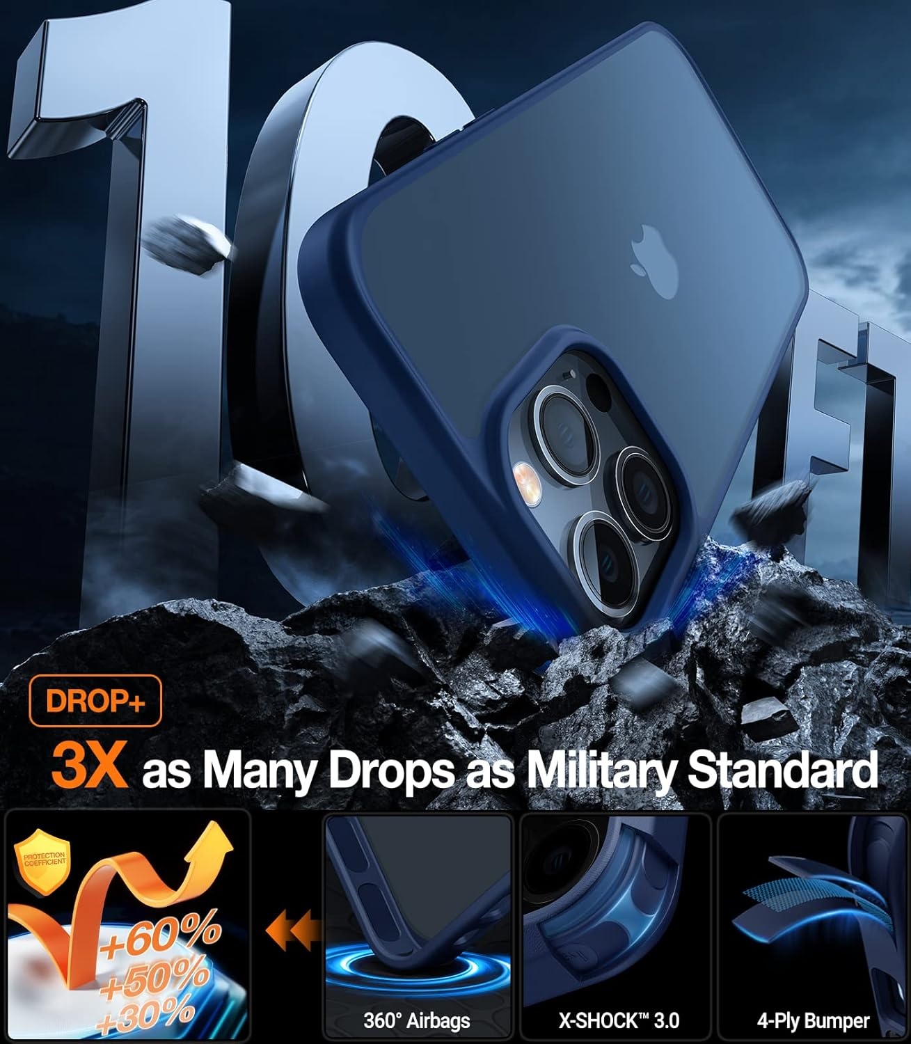image:imageTORRAS Shockproof for iPhone 17 Pro Max Case with Camera Control Button 12FT Military Grade Drop Protection Enhanced Grip amp Soft Touch Translucent Slim 17 Pro Max Case 3 colors Buttons Deep BlueBlue