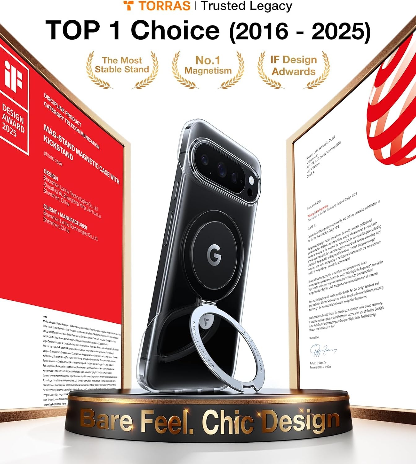 image:imageTORRAS Slim for Google Pixel 10 Pro XL Case Clear Fit for MagSafe Open Edge Frame Phone Case for Pixel 10 Pro XL with Stand Ultra Thin Minimalist Never Yellowing Shockproof Corner Cover ClearClear