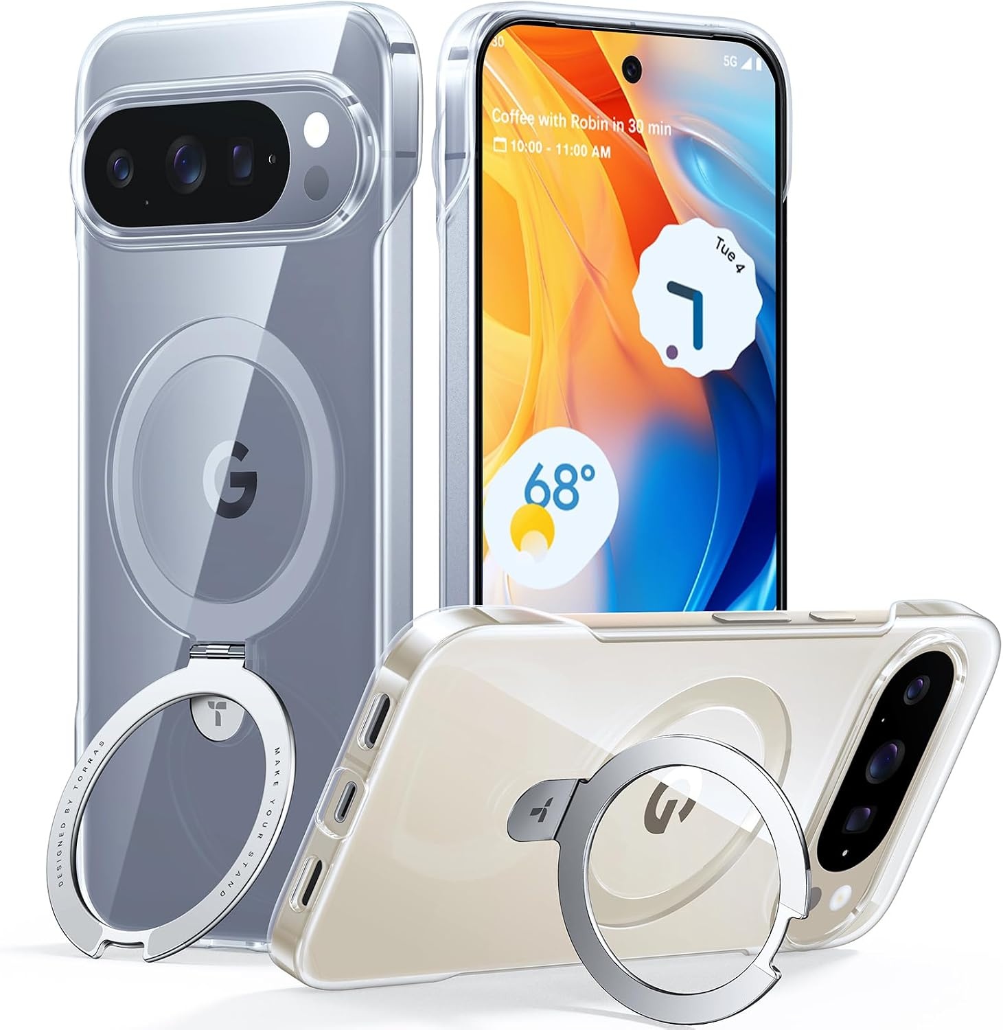 image:imageTORRAS Slim for Google Pixel 10 Pro XL Case Clear Fit for MagSafe Open Edge Frame Phone Case for Pixel 10 Pro XL with Stand Ultra Thin Minimalist Never Yellowing Shockproof Corner Cover ClearClear