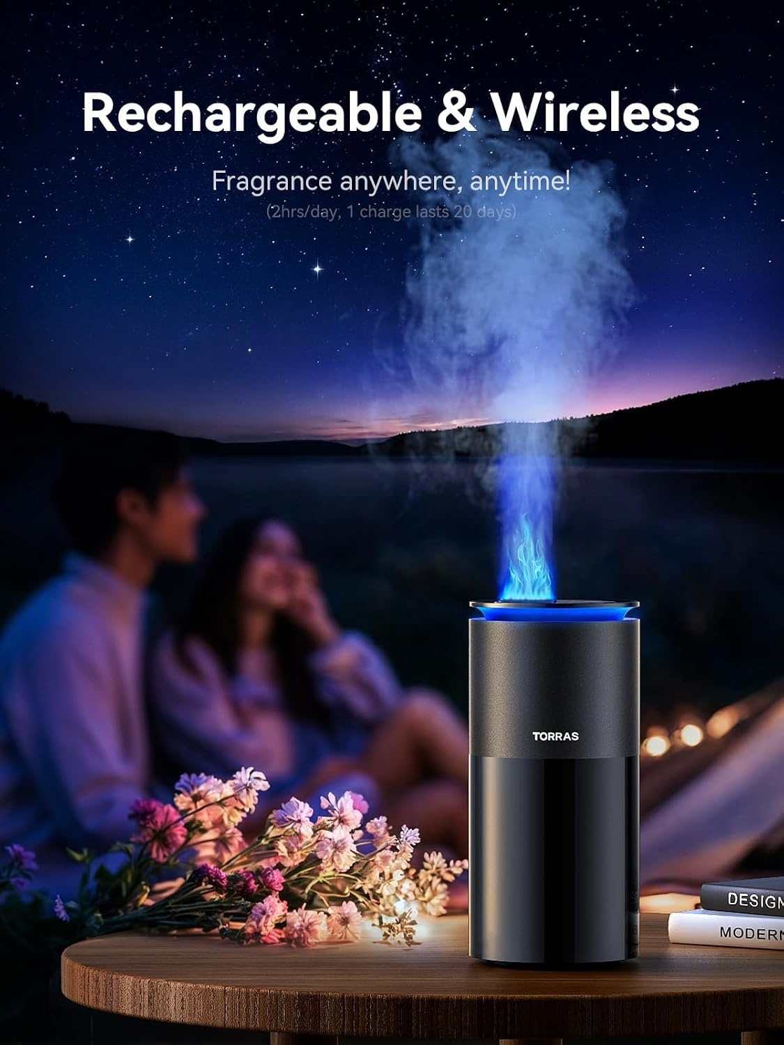 image:imageTORRAS Smart Car Air Freshener Ultrasonic Mist Blue Light Enhanced Fountain Nozzle Automatic OnOff Adjustable Fragrance Rechargeable Battery Ambient Light Premium Cologne Scent