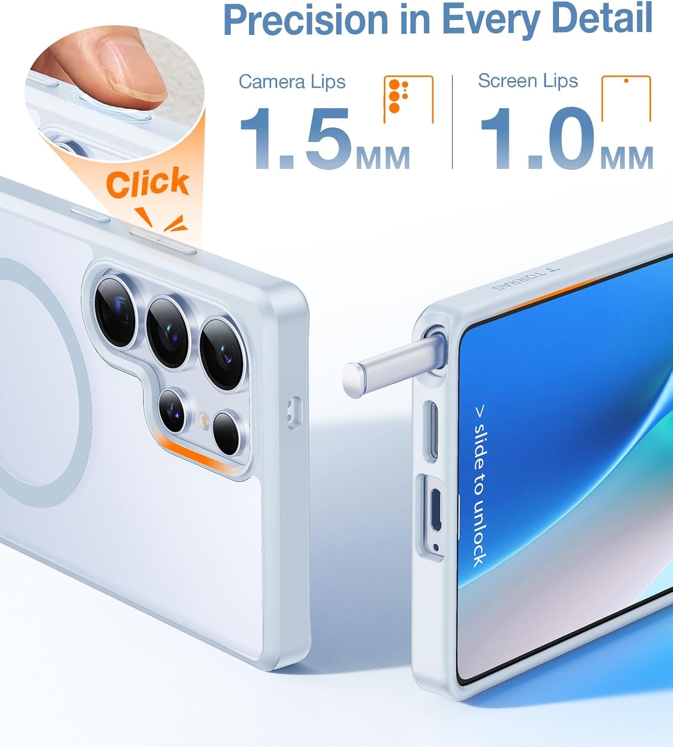 image:imageTORRAS Strong Magnetic amp Seamless Stand for Samsung Galaxy S25 Plus Case Fit for MagSafe MilGrade Drop Protection Kickstand for Samsung Galaxy S25 Plus Case AntiYellowing Diamond ClearLight Blue