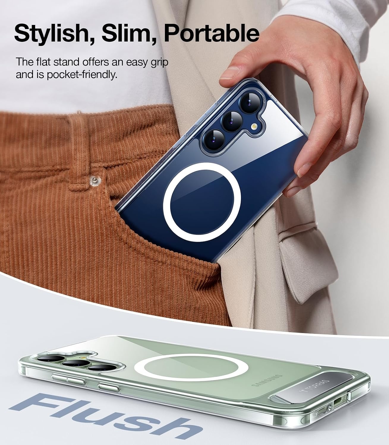 image:imageTORRAS Strong Magnetic amp Seamless Stand for Samsung Galaxy S25 Plus Case Fit for MagSafe MilGrade Drop Protection Kickstand for Samsung Galaxy S25 Plus Case AntiYellowing Diamond ClearClear