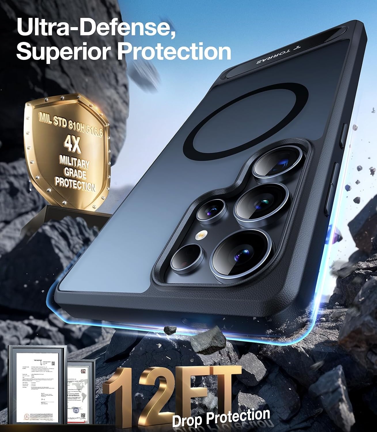 image:imageTORRAS Strong Magnetic amp Seamless Stand for Samsung Galaxy S25 Plus Case Fit for MagSafe MilGrade Drop Protection Kickstand for Samsung Galaxy S25 Plus Case AntiYellowing Diamond ClearBlack