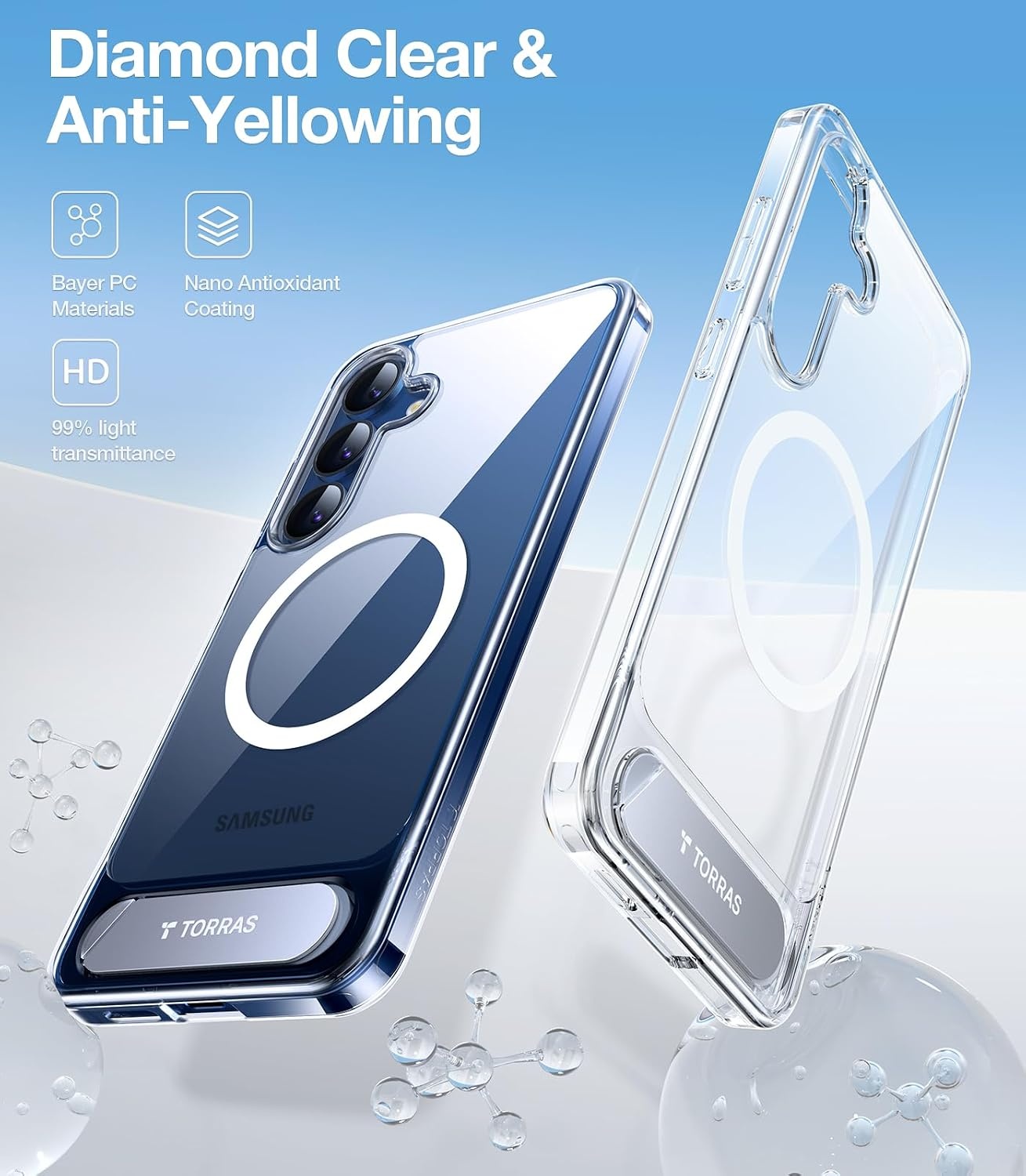 image:imageTORRAS Strong Magnetic amp Seamless Stand for Samsung Galaxy S25 Plus Case Fit for MagSafe MilGrade Drop Protection Kickstand for Samsung Galaxy S25 Plus Case AntiYellowing Diamond ClearClear