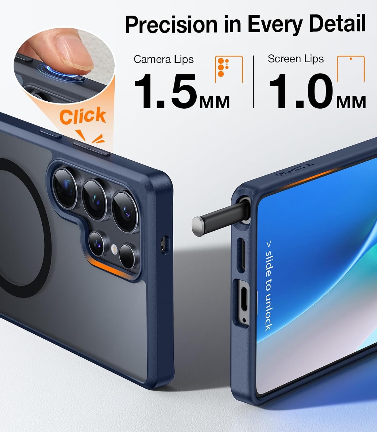 image:imageTORRAS Strong Magnetic amp Seamless Stand for Samsung Galaxy S25 Plus Case Fit for MagSafe MilGrade Drop Protection Kickstand for Samsung Galaxy S25 Plus Case AntiYellowing Diamond ClearNavy Blue